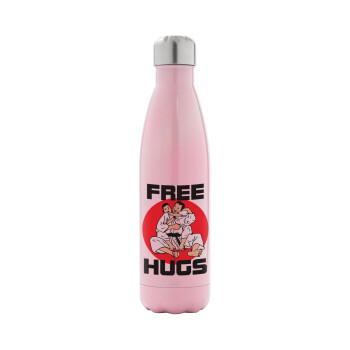 JUDO free hugs, Μεταλλικό παγούρι θερμός Ροζ Ιριδίζον (Stainless steel), διπλού τοιχώματος, 500ml