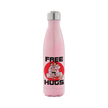JUDO free hugs, Μεταλλικό παγούρι θερμός Ροζ Ιριδίζον (Stainless steel), διπλού τοιχώματος, 500ml