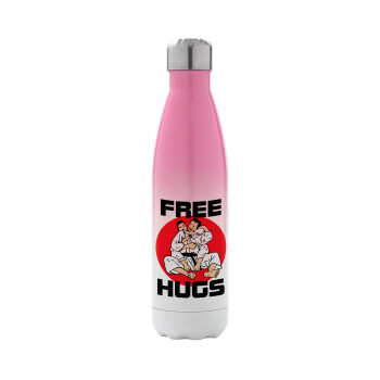 JUDO free hugs, Metal mug thermos Pink/White (Stainless steel), double wall, 500ml