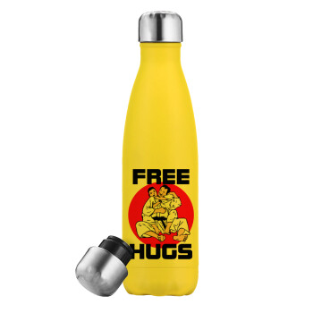 JUDO free hugs, Μεταλλικό παγούρι θερμός Κίτρινος (Stainless steel), διπλού τοιχώματος, 500ml