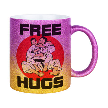 JUDO free hugs, Κούπα Χρυσή/Ροζ Glitter, κεραμική, 330ml