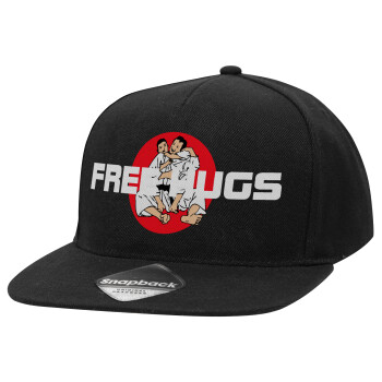 JUDO free hugs, Καπέλο Ενηλίκων Flat Snapback Μαύρο, (100% ΒΑΜΒΑΚΕΡΟ TWILL, ΕΝΗΛΙΚΩΝ, UNISEX, ONE SIZE)