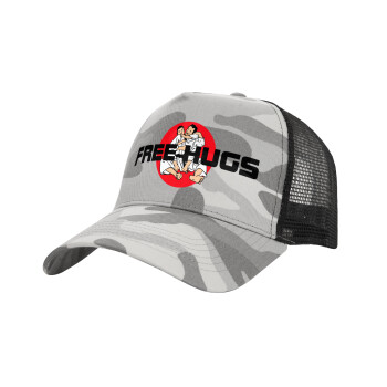 JUDO free hugs, Adult Structured Trucker Hat, with Mesh, (Camouflage) Army Camo (100% COTTON, ADULT, UNISEX, ONE SIZE)