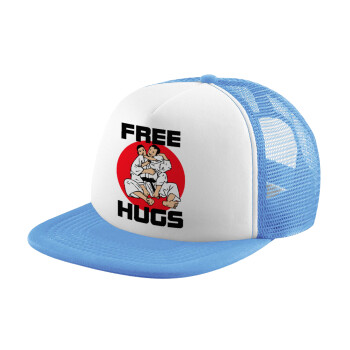 JUDO free hugs, Καπέλο παιδικό Soft Trucker με Δίχτυ ΓΑΛΑΖΙΟ/ΛΕΥΚΟ (POLYESTER, ΠΑΙΔΙΚΟ, ONE SIZE)