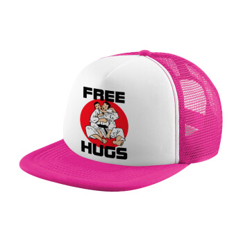 JUDO free hugs, Καπέλο Ενηλίκων Soft Trucker με Δίχτυ Pink/White (POLYESTER, ΕΝΗΛΙΚΩΝ, UNISEX, ONE SIZE)