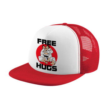 JUDO free hugs, Καπέλο παιδικό Soft Trucker με Δίχτυ ΚΟΚΚΙΝΟ/ΛΕΥΚΟ (POLYESTER, ΠΑΙΔΙΚΟ, ONE SIZE)
