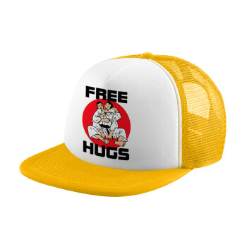 JUDO free hugs, Καπέλο Ενηλίκων Soft Trucker με Δίχτυ Κίτρινο/White (POLYESTER, ΕΝΗΛΙΚΩΝ, UNISEX, ONE SIZE)