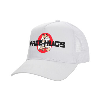 JUDO free hugs, Structured Trucker Adult Hat, with Mesh, WHITE (100% COTTON, ADULT, UNISEX, ONE SIZE)