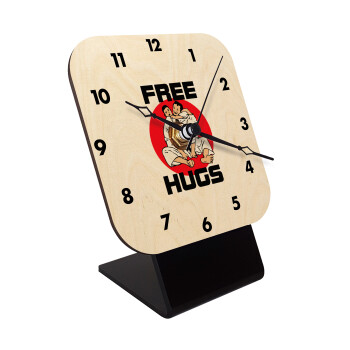 JUDO free hugs, Quartz Table clock in natural wood (10cm)