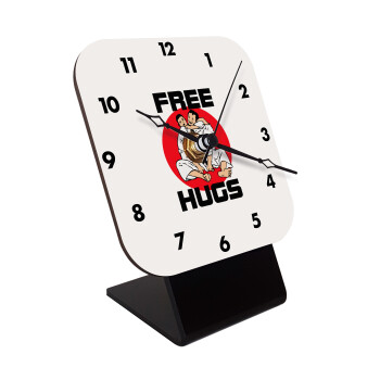 JUDO free hugs, Quartz Wooden table clock with hands (10cm)