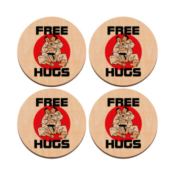 JUDO free hugs, ΣΕΤ x4 Σουβέρ ξύλινα στρογγυλά plywood (9cm)