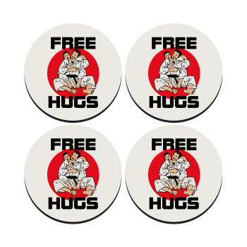 JUDO free hugs, SET of 4 round wooden coasters (9cm)