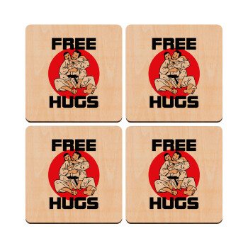 JUDO free hugs, ΣΕΤ x4 Σουβέρ ξύλινα τετράγωνα plywood (9cm)
