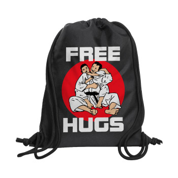 JUDO free hugs, Τσάντα πλάτης πουγκί GYMBAG Μαύρη, με τσέπη (40x48cm) & χονδρά κορδόνια