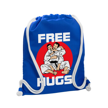 JUDO free hugs, Backpack pouch GYMBAG Blue, with pocket (40x48cm) & thick cords