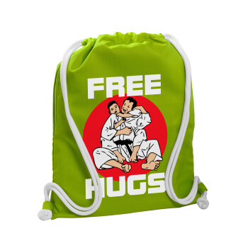 JUDO free hugs, Τσάντα πλάτης πουγκί GYMBAG LIME GREEN, με τσέπη (40x48cm) & χονδρά κορδόνια