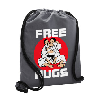 JUDO free hugs, Τσάντα πλάτης πουγκί GYMBAG ΓΚΡΙ, με τσέπη (40x48cm) & χονδρά κορδόνια