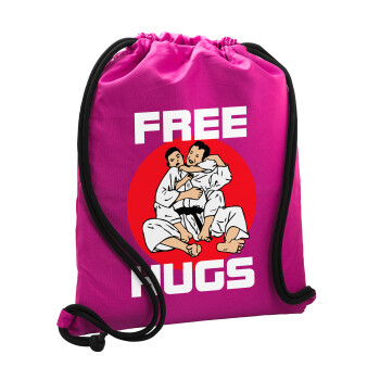 JUDO free hugs, Τσάντα πλάτης πουγκί GYMBAG Φούξια, με τσέπη (40x48cm) & χονδρά κορδόνια