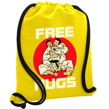JUDO free hugs, Τσάντα πλάτης πουγκί GYMBAG Κίτρινη, με τσέπη (40x48cm) & χονδρά κορδόνια