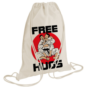 JUDO free hugs, Backpack bag GYMBAG natural (28x40cm)