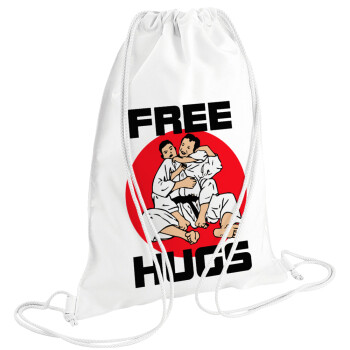JUDO free hugs, Τσάντα πλάτης πουγκί GYMBAG λευκή (28x40cm)