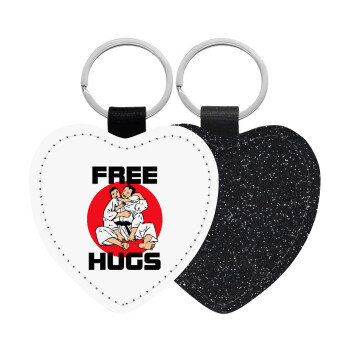 JUDO free hugs, Μπρελόκ PU δερμάτινο glitter καρδιά ΜΑΥΡΟ