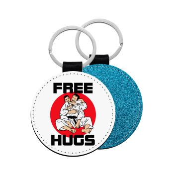 JUDO free hugs, Μπρελόκ Δερματίνη, στρογγυλό ΜΠΛΕ (5cm)