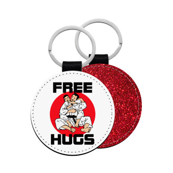 JUDO free hugs, Μπρελόκ Δερματίνη, στρογγυλό ΚΟΚΚΙΝΟ (5cm)