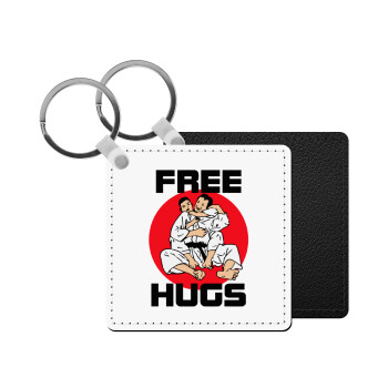 JUDO free hugs, Μπρελόκ Δερματίνη, τετράγωνο ΜΑΥΡΟ (5x5cm)