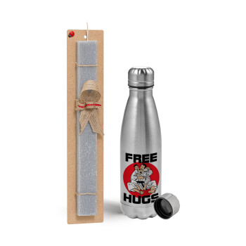JUDO free hugs, Easter Set, metallic Inox water bottle (750ml) & aromatic flat Easter candle (30cm) (GRAY)