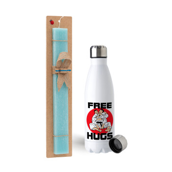 JUDO free hugs, Easter Set, metallic stainless steel water bottle (750ml) & aromatic flat Easter candle (30cm) (TURQUOISE)