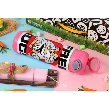 JUDO free hugs, Easter candle, Childrens hot water bottle, stainless steel, with safety straw, PINK (500ml)