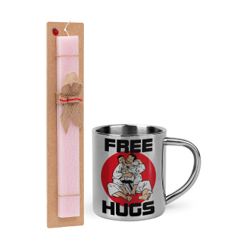 JUDO free hugs, Easter Set, metallic thermal cup (300ml) & aromatic flat Easter candle (30cm) (PINK)