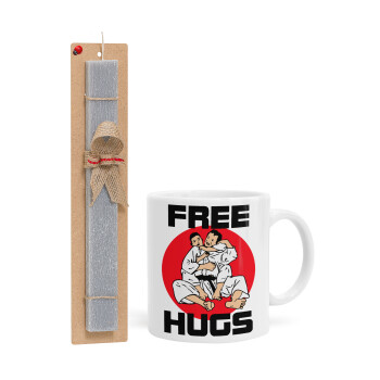 JUDO free hugs, Πασχαλινή Λαμπάδα με Κούπα κεραμική (330ml) & κερί αρωματικό πλακέ (30cm) (ΓΚΡΙ)