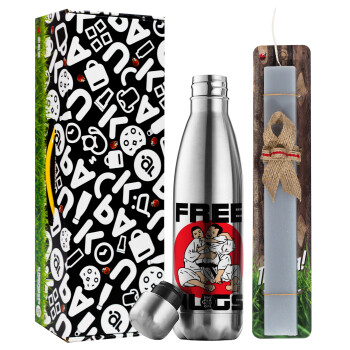 JUDO free hugs, Easter Set, metallic stainless thermos flask (500ml) & scented flat Easter candle (30cm) (GRAY)