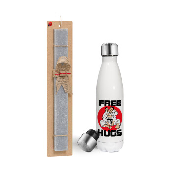 JUDO free hugs, Πασχαλινή λαμπάδα, μεταλλικό παγούρι θερμός λευκός (500ml) & λαμπάδα αρωματική πλακέ (30cm) (ΓΚΡΙ)