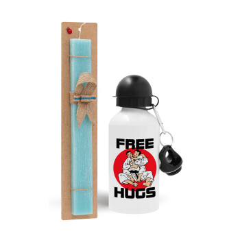 JUDO free hugs, Easter Set, metallic aluminum water bottle (500ml) & scented flat candle (30cm) (TURQUOISE)
