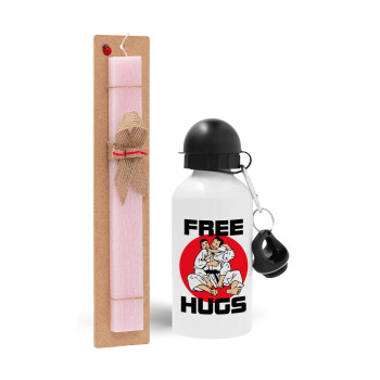 JUDO free hugs, Easter Set, metallic aluminum bottle (500ml) & aromatic flat Easter candle (30cm) (PINK)