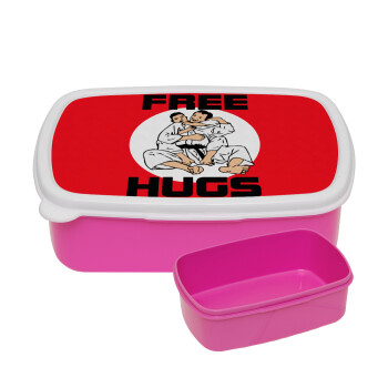 JUDO free hugs, ΡΟΖ παιδικό δοχείο φαγητού (lunchbox) πλαστικό (BPA-FREE) Lunch Βox M18 x Π13 x Υ6cm