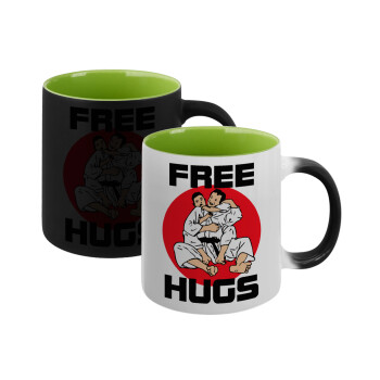 JUDO free hugs, Κούπα Μαγική εσωτερικό πράσινο, κεραμική 330ml που αλλάζει χρώμα με το ζεστό ρόφημα