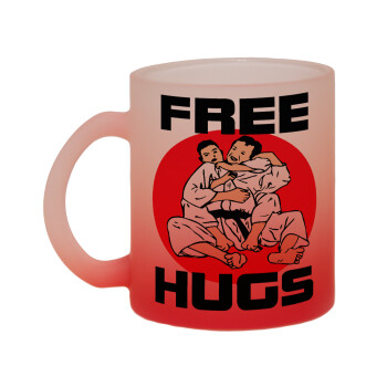 JUDO free hugs, Κούπα γυάλινη δίχρωμη με βάση το κόκκινο ματ, 330ml