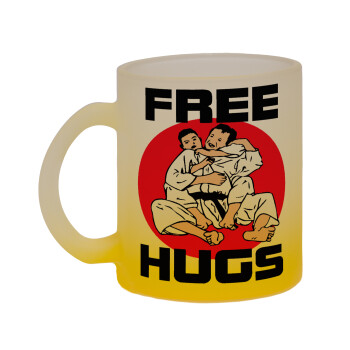 JUDO free hugs, Κούπα γυάλινη δίχρωμη με βάση το κίτρινο ματ, 330ml