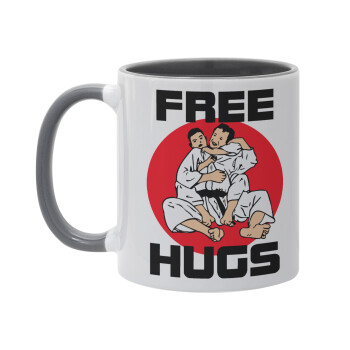 JUDO free hugs, Κούπα χρωματιστή γκρι, κεραμική, 330ml