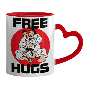 JUDO free hugs, Κούπα καρδιά χερούλι κόκκινη, κεραμική, 330ml
