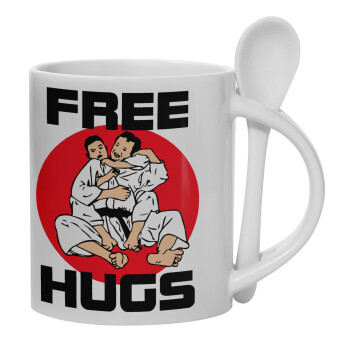 JUDO free hugs, Ceramic coffee mug with Spoon, 330ml (1pcs)