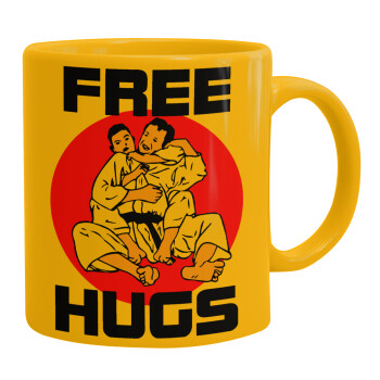 JUDO free hugs, Ceramic coffee mug yellow, 330ml (1pcs)