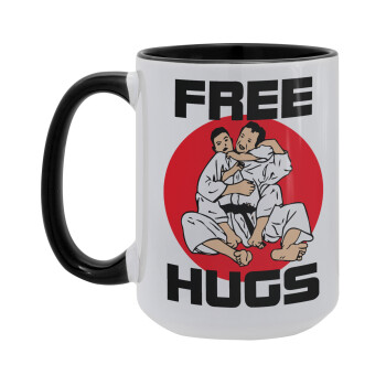 JUDO free hugs, Κούπα Mega 15oz, κεραμική Μαύρη, 450ml