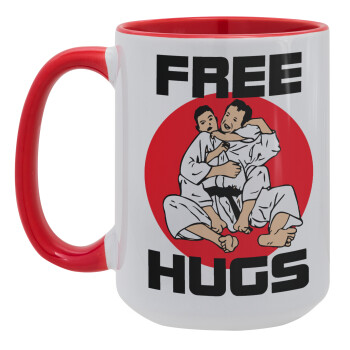 JUDO free hugs, Κούπα Mega 15oz, κεραμική Κόκκινη, 450ml