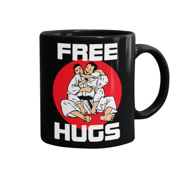 JUDO free hugs, Mug black, ceramic, 330ml