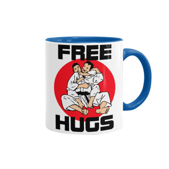JUDO free hugs, Mug colored blue, ceramic, 330ml